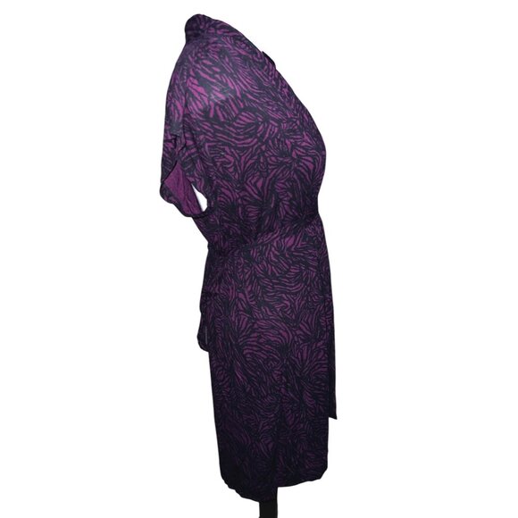 French Connection Abstract Print Cap Sleeve Dress Sz Medium Burgundy & Navy - Picture 12 of 12